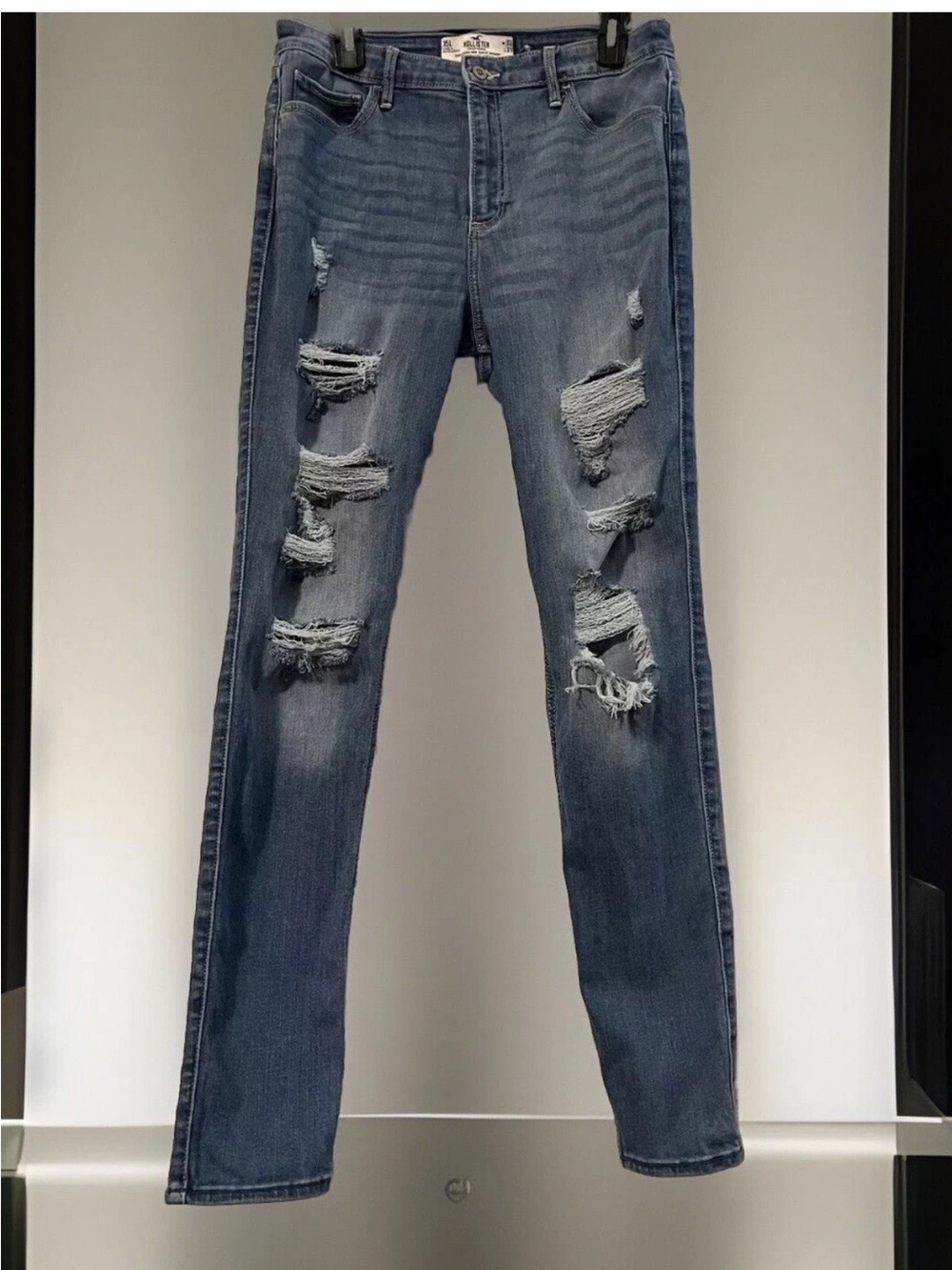 Distressed Curvy Jeans Grunge 15L Blue Denim HighRise Super Skinny Hollister